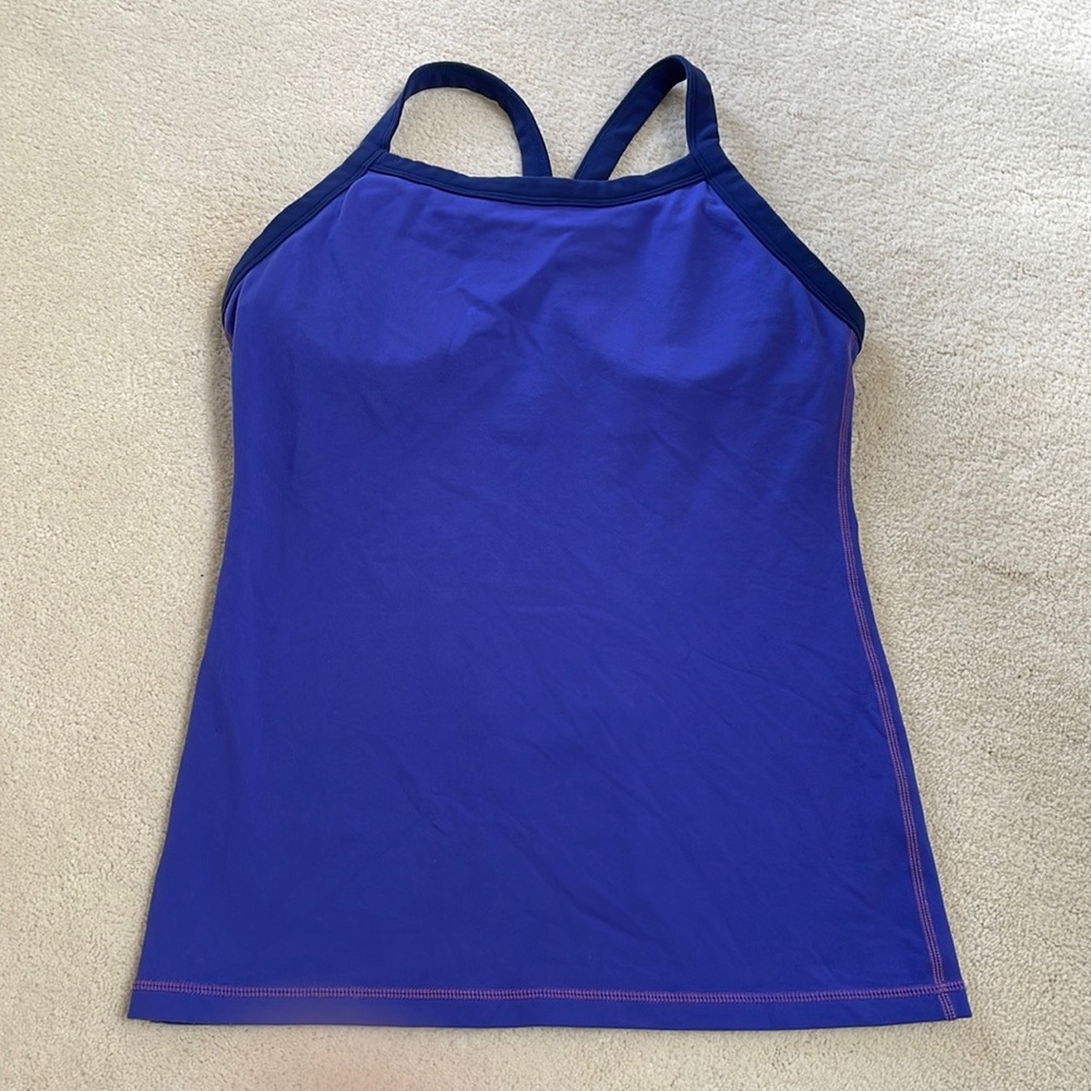 Lululemon Luon Tank Top in Vibrant Purple and Navy Straps w Mesh Pocket on Back